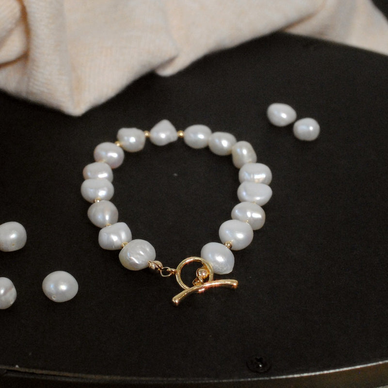 Natural Freshwater Pearl Bracelet - 14K Gold Plated - ZingoStore